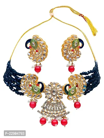 H.S.ENTERPRISES? Women's Latest Gold Plated Colour Stone  Pearl Necklace Set For Women (Jwr-Blue)