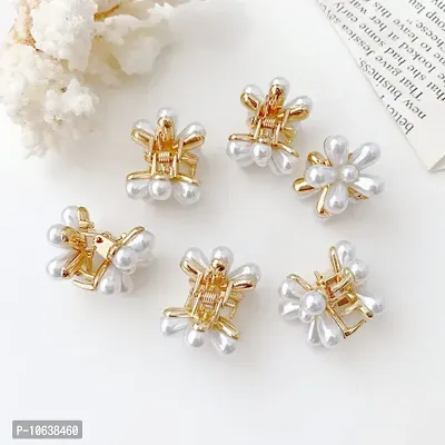 HAPPYMATES 10pcs Small Metal Pearl Hair Clips, Mini Pearl Claw Clips Flower Claw Clips Sweet Artificial Fringe Clips-thumb3