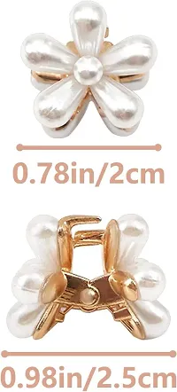 HAPPYMATES 10pcs Small Metal Pearl Hair Clips, Mini Pearl Claw Clips Flower Claw Clips Sweet Artificial Fringe Clips-thumb1