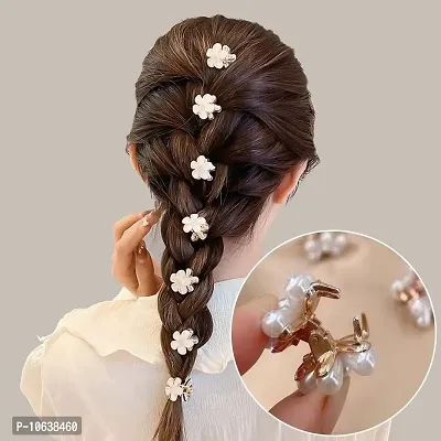 HAPPYMATES 10pcs Small Metal Pearl Hair Clips, Mini Pearl Claw Clips Flower Claw Clips Sweet Artificial Fringe Clips-thumb4