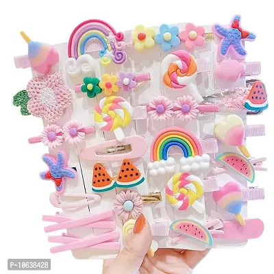 HAPPYMATES 28 PCS Fashion Hair Clips Girls Hair Accessories Flower Fruit Colorful Rainbow Candy Animal Barrettes Set Pins for Girls Kids Teens Toddlers ( STYLE-4)