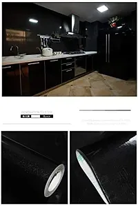 HAPPYMATES Wallpaper Glossy Plastic Self Adhesive Paper Vinyl Wrap Film for Kitchen Countertop Cover Peel and Stick Furniture Stickers (2 Feet x 4 Feet-2 Pack, Black Glossy Wallpaper)-thumb3