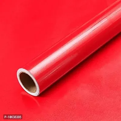 HAPPYMATES Red Wallpaper 60cm X 10 Feet Smooth Finish Glossy, Waterproof, Removable Wallpaper, Thick Oil Resistant, Decorative Sheet, Interior Sticker, Stylish,