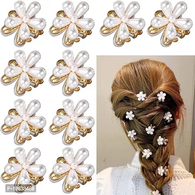 HAPPYMATES 10pcs Small Metal Pearl Hair Clips, Mini Pearl Claw Clips Flower Claw Clips Sweet Artificial Fringe Clips-thumb0
