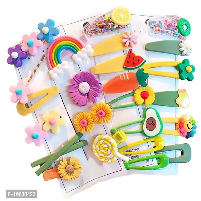HAPPYMATES Baby Girl's Hair Clips Cute Hair Accessories Colorful Rainbow Flower Fruit Dessert Patterns Barrettes For Baby Girls Teens Toddlers, Assorted styles,14Pcs Pack