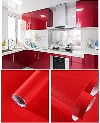 HAPPYMATES Red Wallpaper 60cm X 10 Feet Smooth Finish Glossy, Waterproof, Removable Wallpaper, Thick Oil Resistant, Decorative Sheet, Interior Sticker, Stylish,-thumb1