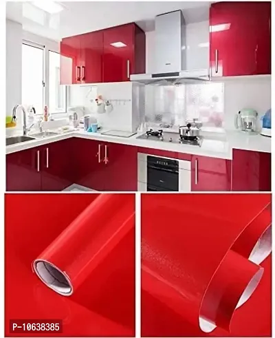 HAPPYMATES Red Wallpaper 60cm X 10 Feet Smooth Finish Glossy, Waterproof, Removable Wallpaper, Thick Oil Resistant, Decorative Sheet, Interior Sticker, Stylish,-thumb2