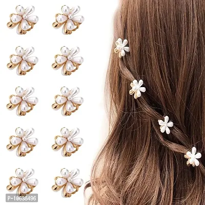 HAPPYMATES Metal Plastic Pearl Hair Barrettes for Women Girls, 10pcs Sweet Artificial Pearl Hair Clips, Pins Clips for Party Wedding Daily