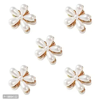 5 Pcs Mini Pearl Claw Clips with Flower Design for Women and Girls-thumb0