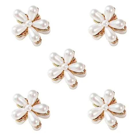 5 Pcs Mini Pearl Claw Clips with Flower Design for Women and Girls