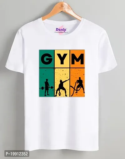 Latest White Poly Cotton Gym Printed Men T shirt-thumb0