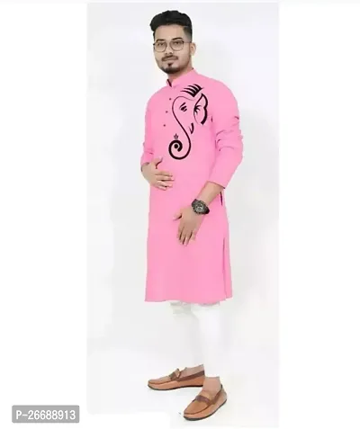 Reliable Pink Cotton Printed Kurta For Men