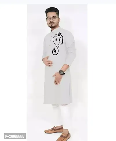 Reliable Grey Cotton Printed Kurta For Men