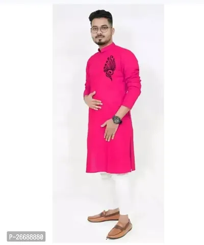 Reliable Pink Cotton Printed Kurta For Men