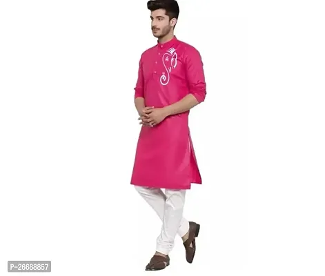 Reliable Pink Cotton Printed Kurta For Men-thumb0