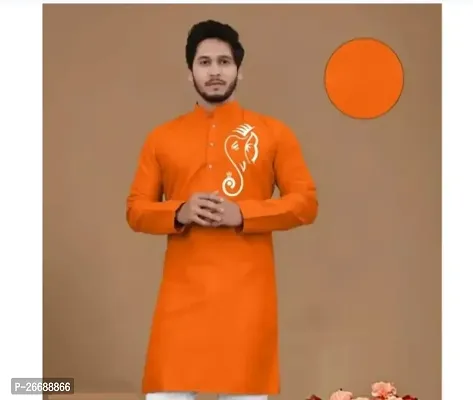 Reliable Orange Cotton Printed Kurta For Men-thumb0