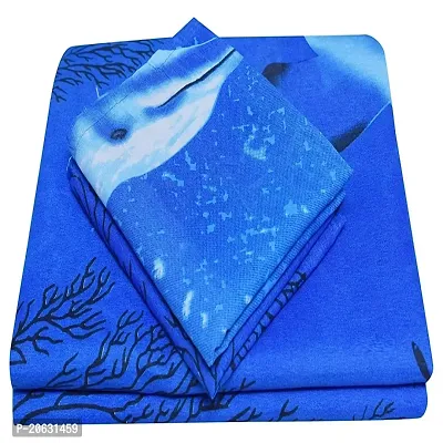 PCOTT Prime Collection 144TC 3D Printed Polycotton Double Bedsheet with 2 Pillow Covers (Multicolour, Size 87 x 87 Inch) - Blue Fish 3D2-thumb2