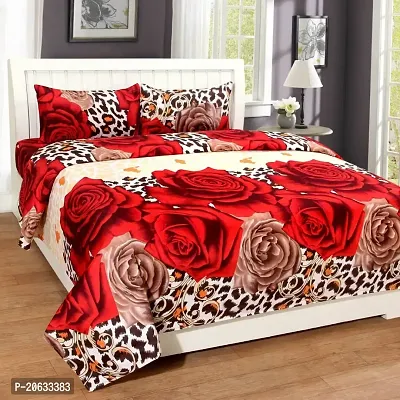 PCOTT Prime Collection 144TC 3D Printed Polycotton Double Bedsheet with 2 Pillow Covers (Multicolour, Size 87 x 87 Inch) - Tiger Print with Roses 3D-thumb0