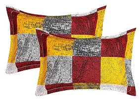 PCOTT Prime Collection 144TC 3D Printed Polycotton Double Bedsheet with 2 Pillow Covers (Multicolour, Size 87 x 87 Inch) - Red  Yellow Checks 3D-M-thumb2