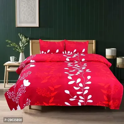 PCOTT Prime Collection 144 TC Polycotton 3D Printed Double Bedsheet with 2 Pillow Covers (Multicolour, Size 90 x 90 Inch) - Red with White Leaves 3D2