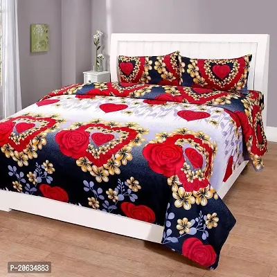 PCOTT Prime Collection 144 TC Polycotton 3D Printed Double Bedsheet with 2 Pillow Covers (Multicolour, Size 90 x 90 Inch) - Red Roses Heart 3D4-thumb0