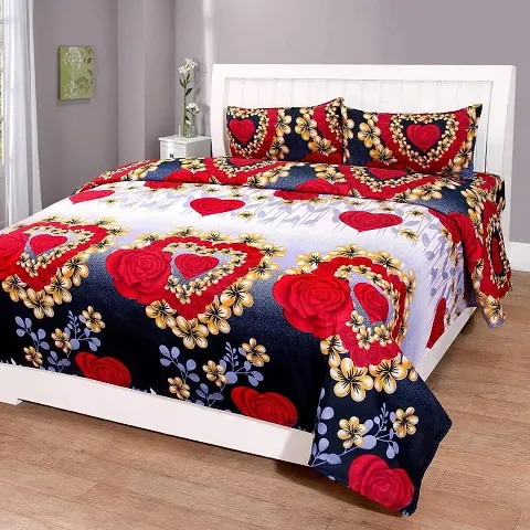 Printed Glace Cotton Double Bedsheet with 2 Pillow Cover