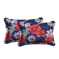 PCOTT Prime Collection 144TC 3D Printed Polycotton Double Bedsheet with 2 Pillow Covers (Multicolour, Size 87 x 87 Inch) - Blue with Red  White Flower 3D-thumb2