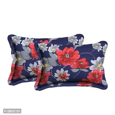 PCOTT Prime Collection 144TC 3D Printed Polycotton Double Bedsheet with 2 Pillow Covers (Multicolour, Size 87 x 87 Inch) - Blue with Red  White Flower 3D-thumb3