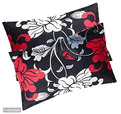 PCOTT Prime Collection 144 TC Polycotton 3D Printed Double Bedsheet with 2 Pillow Covers (Multicolour, Size 90 x 90 Inch) - Black with Red  White Flower 3D1-thumb3