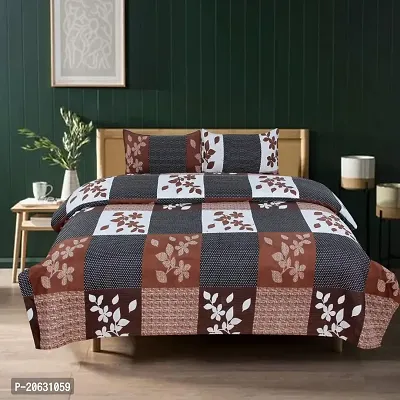 PCOTT Prime Collection 144 TC Polycotton 3D Printed Double Bedsheet with 2 Pillow Covers (Multicolour, Size 90 x 90 Inch) - Double Brown Check 3D1-thumb0