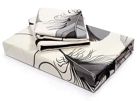 PCOTT Prime Collection 144TC 3D Printed Polycotton Double Bedsheet with 2 Pillow Covers (Multicolour, Size 87 x 87 Inch) - White with Black  White Leaves 3D-thumb2