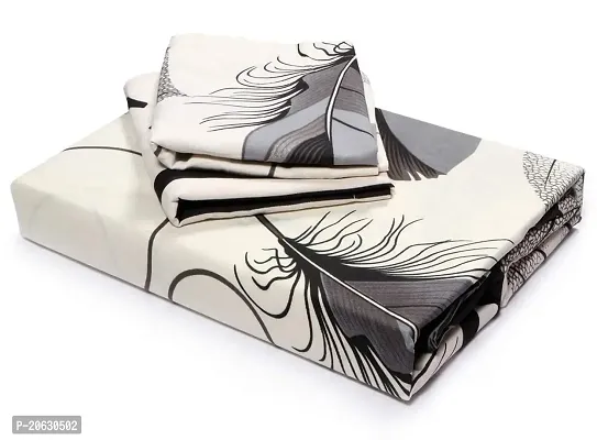 PCOTT Prime Collection 144TC 3D Printed Polycotton Double Bedsheet with 2 Pillow Covers (Multicolour, Size 87 x 87 Inch) - White with Black  White Leaves 3D-thumb3