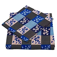 PCOTT Prime Collection 144 TC Polycotton 3D Printed Double Bedsheet with 2 Pillow Covers (Multicolour, Size 90 x 90 Inch) - Blue Grey Check with Leaves 3D6-thumb1