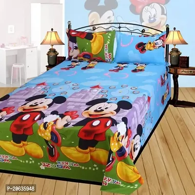 PCOTT Prime Collection 144 TC Polycotton 3D Printed Double Bedsheet with 2 Pillow Covers (Multicolour, Size 90 x 90 Inch) - Mickey Mouse 3D8