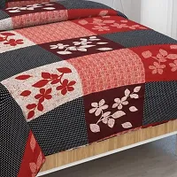 PCOTT Prime Collection 144TC 3D Printed Polycotton Double Bedsheet with 2 Pillow Covers (Multicolour, Size 87 x 87 Inch) - Red Grey Check with Leaves 3D-M-thumb3