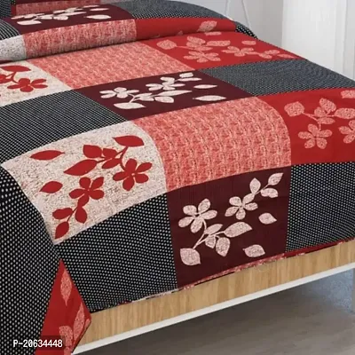 PCOTT Prime Collection 144TC 3D Printed Polycotton Double Bedsheet with 2 Pillow Covers (Multicolour, Size 87 x 87 Inch) - Red Grey Check with Leaves 3D-M-thumb4