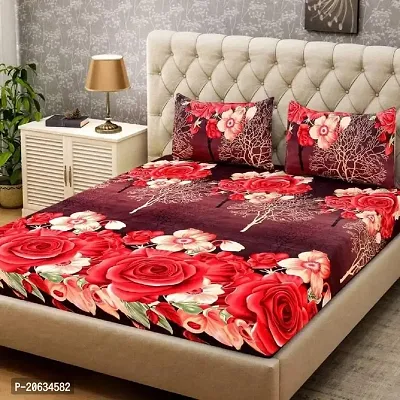 PCOTT Prime Collection 144TC 3D Printed Polycotton Double Bedsheet with 2 Pillow Covers (Multicolour, Size 87 x 87 Inch) - Maroon with Red Roses 3D1-M-thumb0