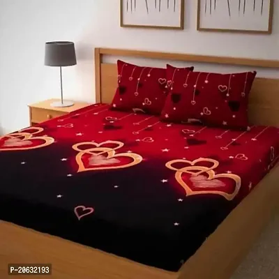 PCOTT Prime Collection 144TC 3D Printed Polycotton Double Bedsheet with 2 Pillow Covers (Multicolour, Size 87 x 87 Inch) - Red Hearts 3D-M