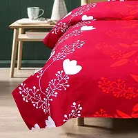 PCOTT Prime Collection 144TC 3D Printed Polycotton Double Bedsheet with 2 Pillow Covers (Multicolour, Size 87 x 87 Inch) - Red with White Leaves 3D2-thumb1