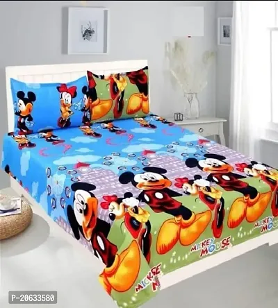 PCOTT Prime Collection 144TC 3D Printed Polycotton Double Bedsheet with 2 Pillow Covers (Multicolour, Size 87 x 87 Inch) - Mickey Mouse 3D1