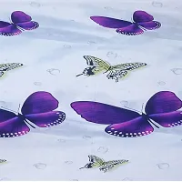 PCOTT Prime Collection 144 TC Polycotton 3D Printed Double Bedsheet with 2 Pillow Covers (Multicolour, Size 90 x 90 Inch) - White with Purple Butterfly 3D1-thumb1