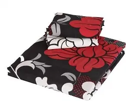 PCOTT Prime Collection 144 TC Polycotton 3D Printed Double Bedsheet with 2 Pillow Covers (Multicolour, Size 90 x 90 Inch) - Black with Red  White Flower 3D5-thumb3