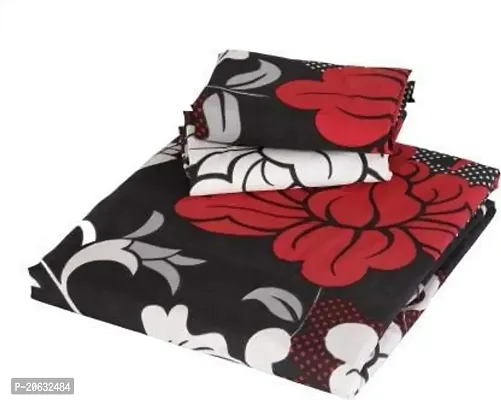 PCOTT Prime Collection 144 TC Polycotton 3D Printed Double Bedsheet with 2 Pillow Covers (Multicolour, Size 90 x 90 Inch) - Black with Red  White Flower 3D5-thumb4