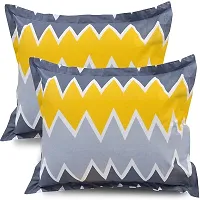 PCOTT Prime Collection 144TC 3D Printed Polycotton Double Bedsheet with 2 Pillow Covers (Multicolour, Size 87 x 87 Inch) - Grey Yellow Zigzag Lines 3D-M-thumb2