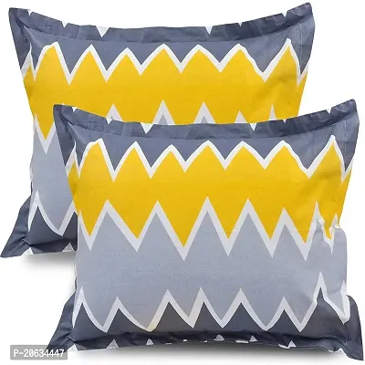 PCOTT Prime Collection 144TC 3D Printed Polycotton Double Bedsheet with 2 Pillow Covers (Multicolour, Size 87 x 87 Inch) - Grey Yellow Zigzag Lines 3D-M-thumb3