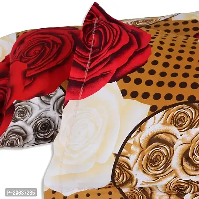 PCOTT Prime Collection 144TC 3D Printed Polycotton Double Bedsheet with 2 Pillow Covers (Multicolour, Size 87 x 87 Inch) - Brown with Red  White Roses 3D2-thumb2