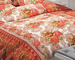 PCOTT Prime Collection 144TC 3D Printed Polycotton Double Bedsheet with 2 Pillow Covers (Multicolour, Size 87 x 87 Inch) - Maroon  White with Red Flowers 3D-thumb1