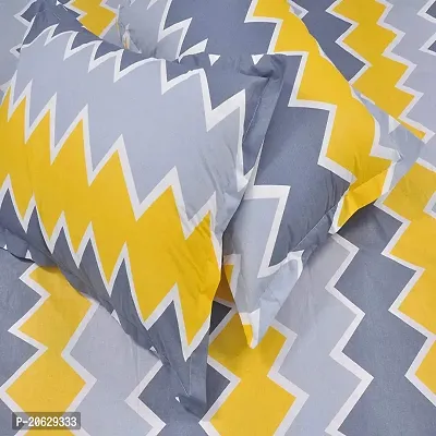 PCOTT Prime Collection 144TC 3D Printed Polycotton Double Bedsheet with 2 Pillow Covers (Multicolour, Size 87 x 87 Inch) - Grey Yellow Zigzag Lines 3D2-thumb4