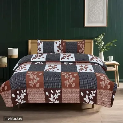 PCOTT Prime Collection 144TC 3D Printed Polycotton Double Bedsheet with 2 Pillow Covers (Multicolour, Size 87 x 87 Inch) - Double Brown Check 3D-M