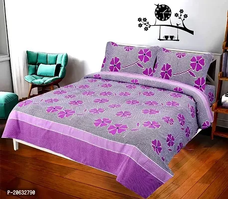 PCOTT Prime Collection 144TC 3D Printed Polycotton Double Bedsheet with 2 Pillow Covers (Multicolour, Size 87 x 87 Inch) - Purple Frooti 3D2-M